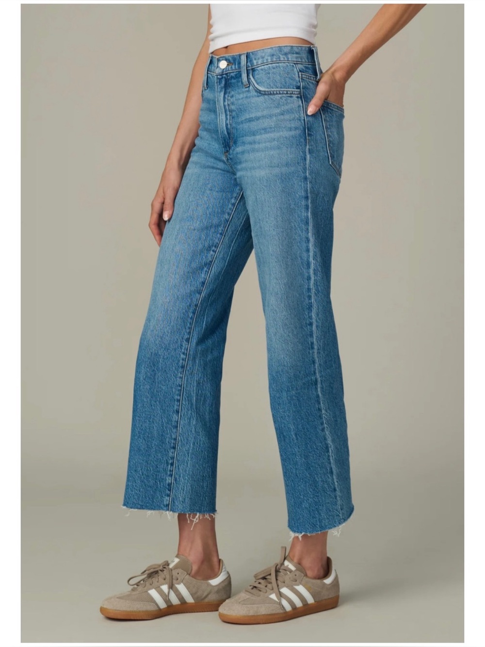 Joe’s Jeans Women’s Sz 29 High Rise Wide Leg Crop Jeans Blake Raw Hem Patched